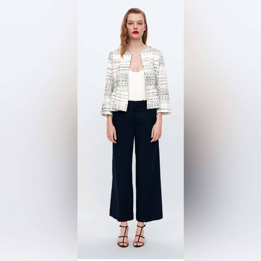 ZARA Peplum Blazer White with multicolored and metallic embroidery